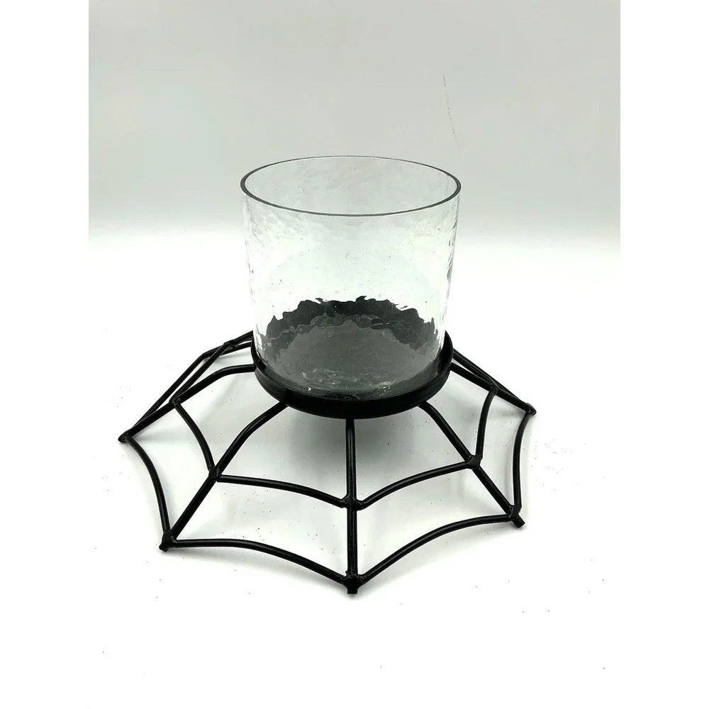 Gothic Spiderweb Candle Holder Black Metal Glass Halloween Decor